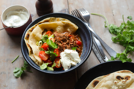 Beef chilli (ish) with all-butter flatbreads (or nachos)